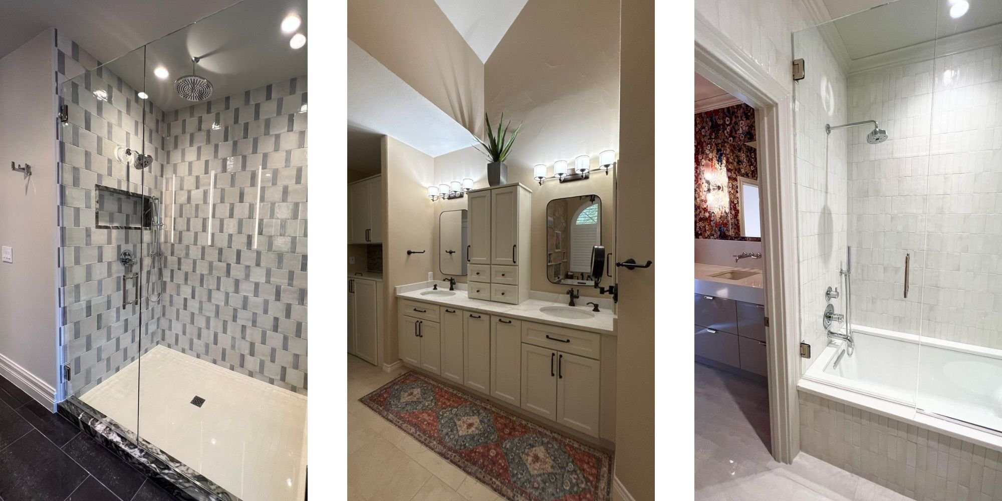 Examples of different bathroom remodels by Wade Construction in San Antonio