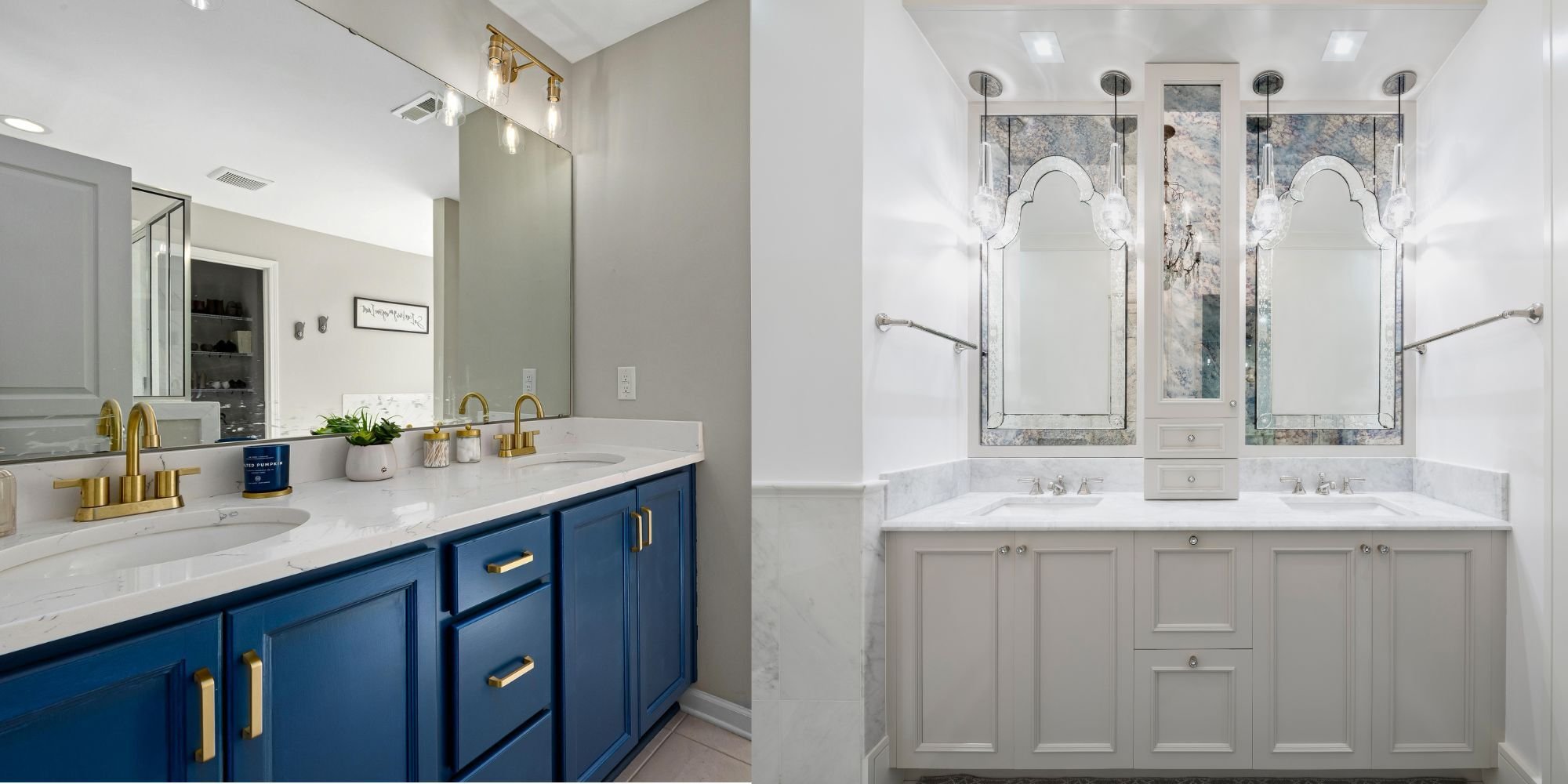Modern and classic double vanity bathroom remodel designs by Wade Caldwell in San Antonio