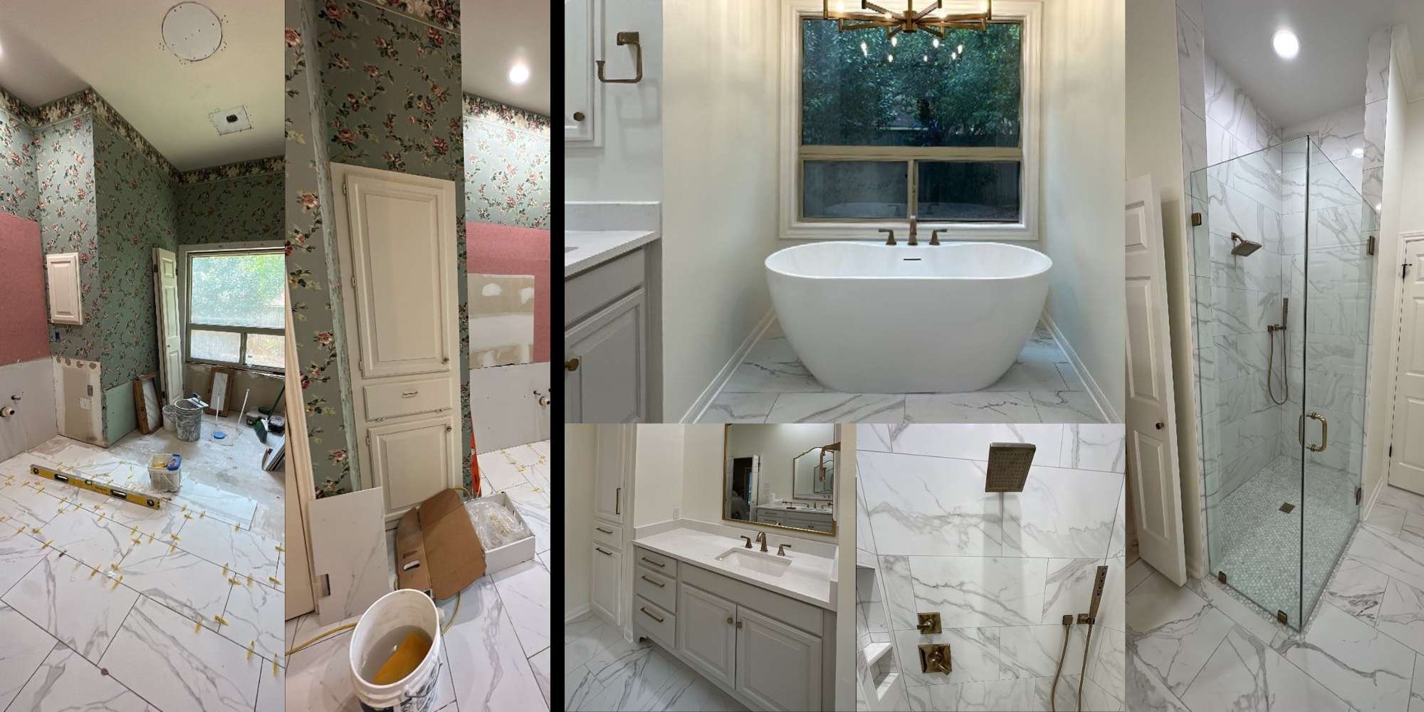 Before and After of a bathroom remodel inside of a Deerfield Bathroom by Wade Caldwell