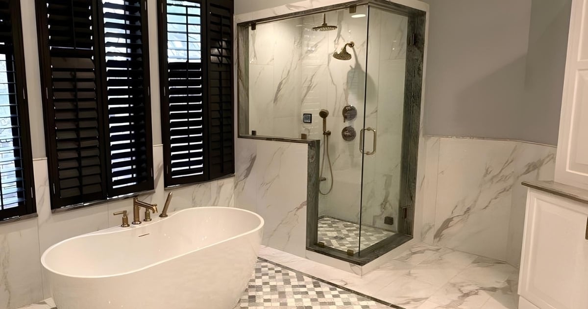 Luxury bathroom remodel in Terrell Hills, TX with glass shower and freestanding tub