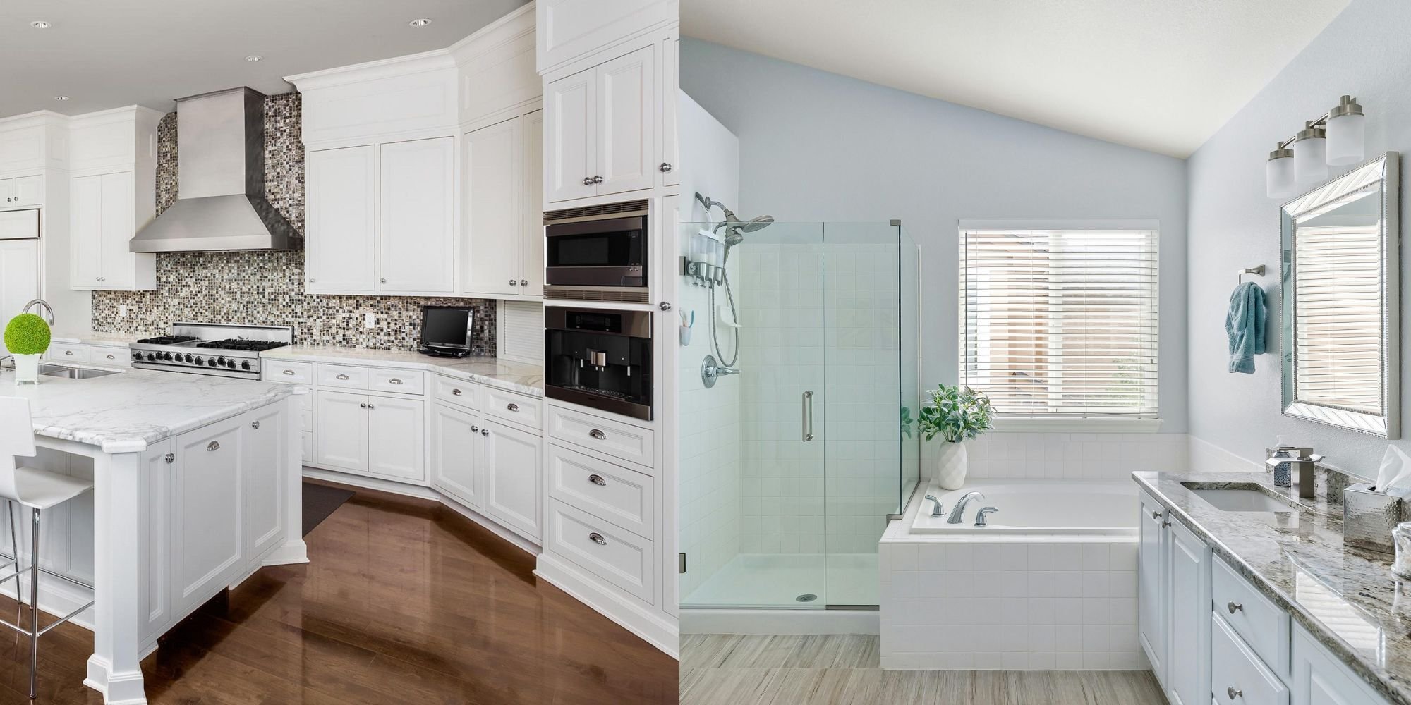 Contemporary kitchen and bathroom renovation featuring high-end finishes by Wade Caldwell Kitchen a