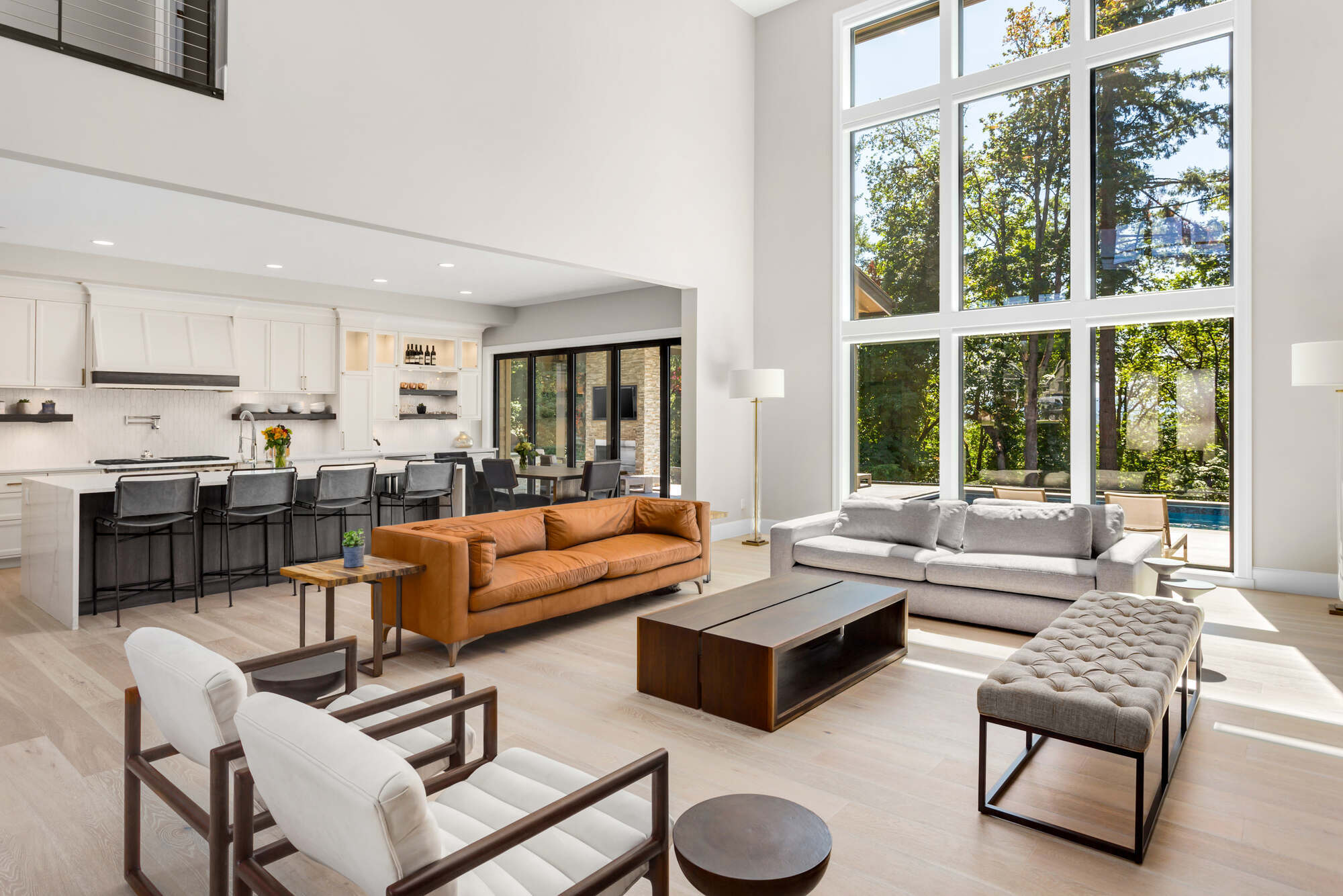 Custom living area remodel with modern furnishings and natural light in Shavano Park, TX by Wade Caldwell Construction