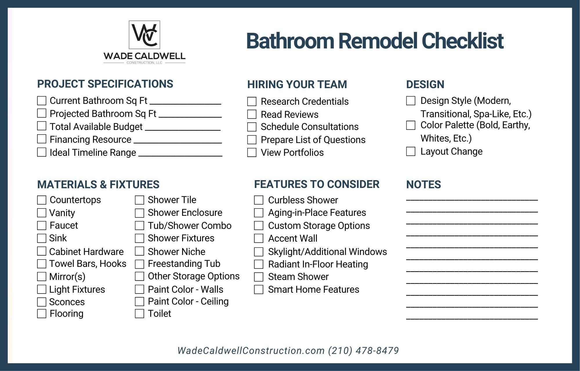 Bathroom Remodel Checklist San Antonio, Texas