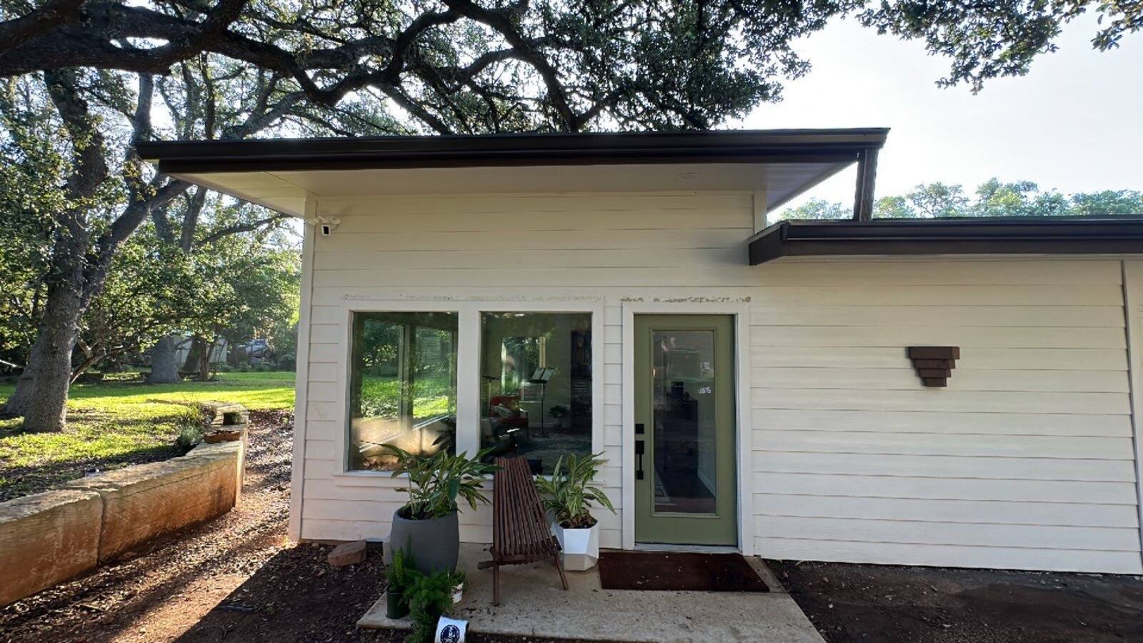 Completed modern exterior remodel in Hill Country Village, TX by Wade Caldwell Construction